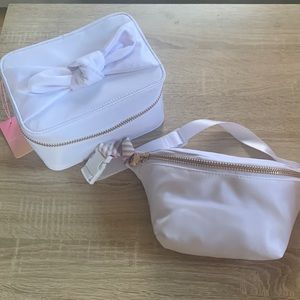 2 Stoney Clover lane items. 1 white Fanny pack, 1 white make up case.